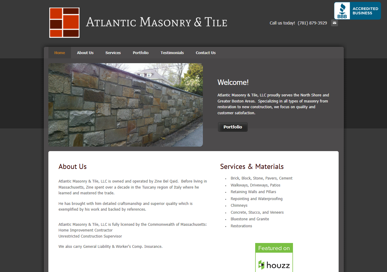 Atlantic Masonry & Tile website before the rebuild