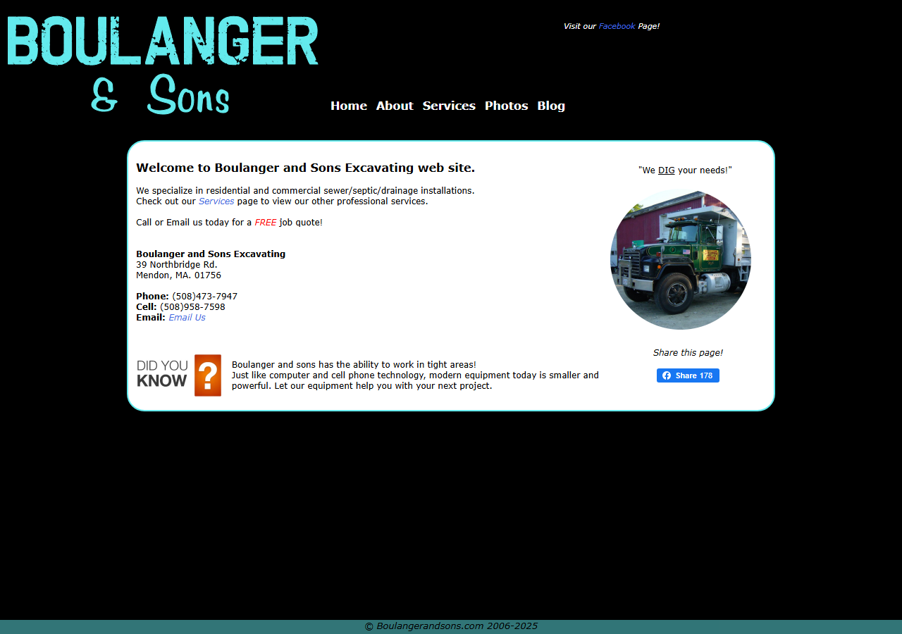 Boulanger and Sons Excavating website before the rebuild