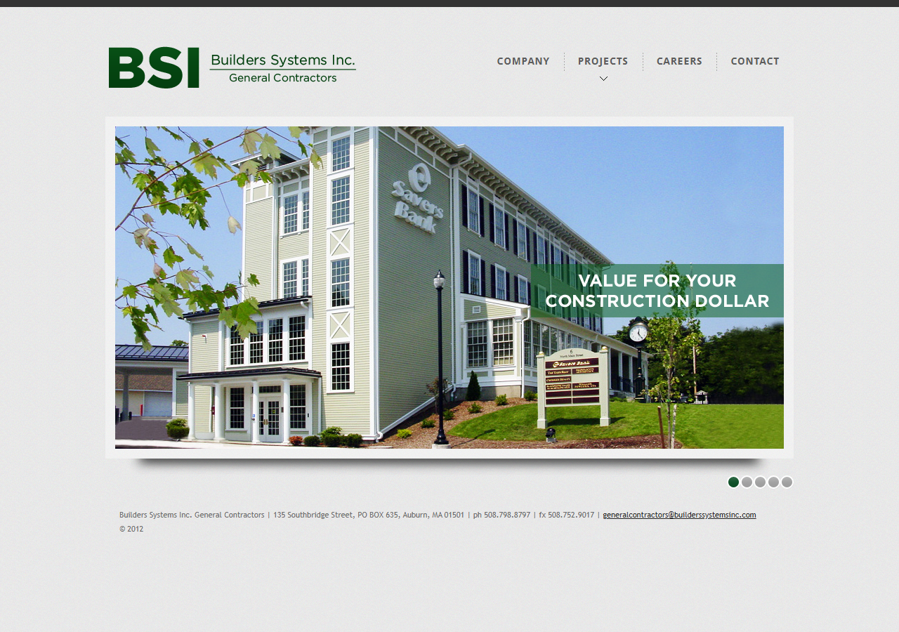 Builders Systems Inc website before the rebuild