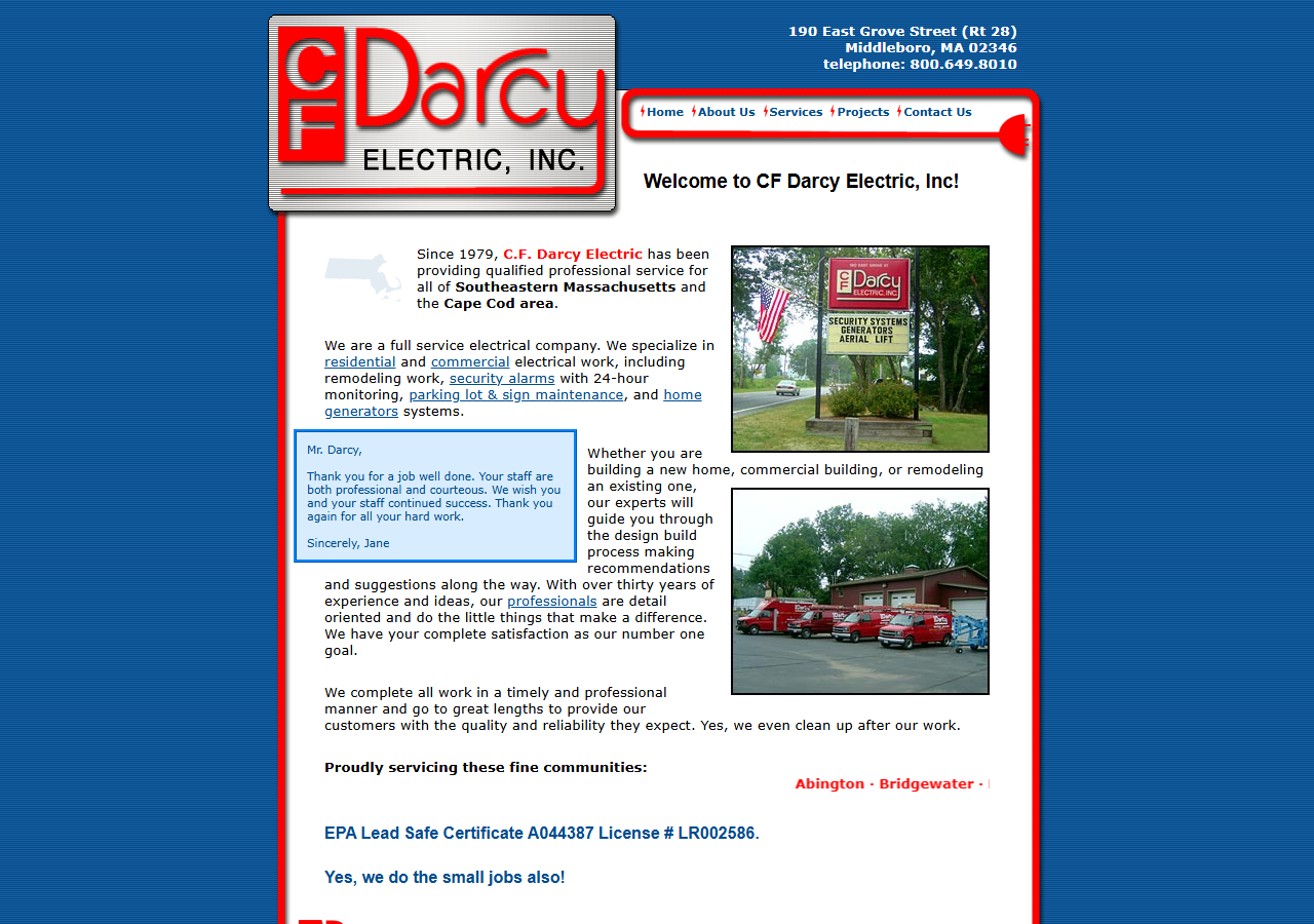 CF Darcy Electric website before the rebuild