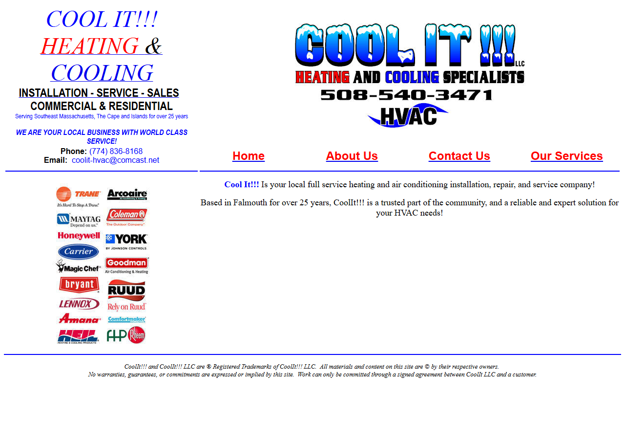 Cool It Heating & Cooling website before the rebuild