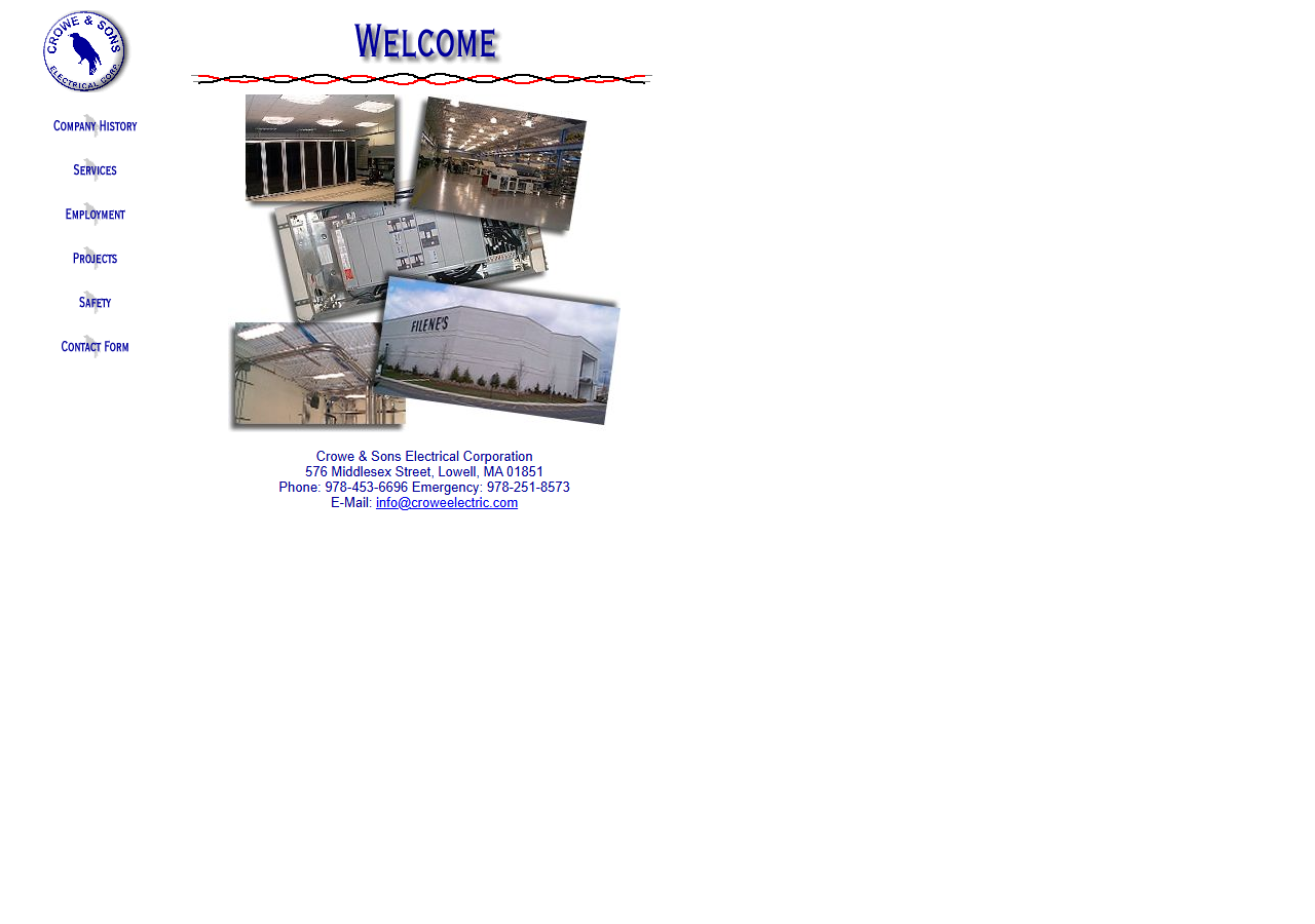 Crowe & Sons Electrical Corp. website before the rebuild