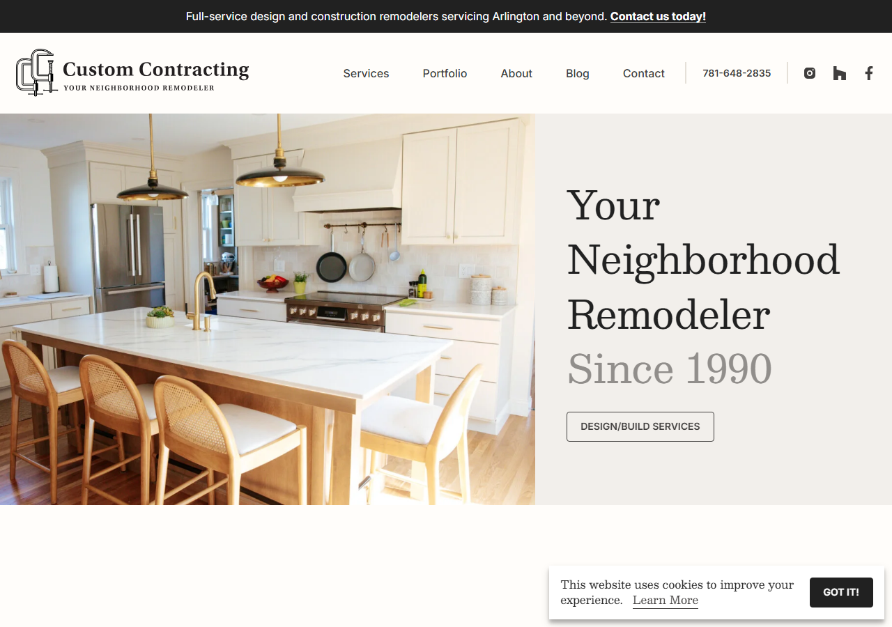 Custom Contracting website before the rebuild