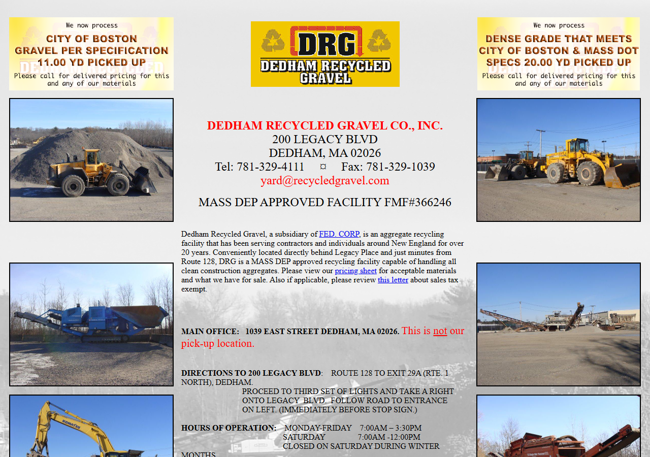 Dedham Recycled Gravel website before the rebuild