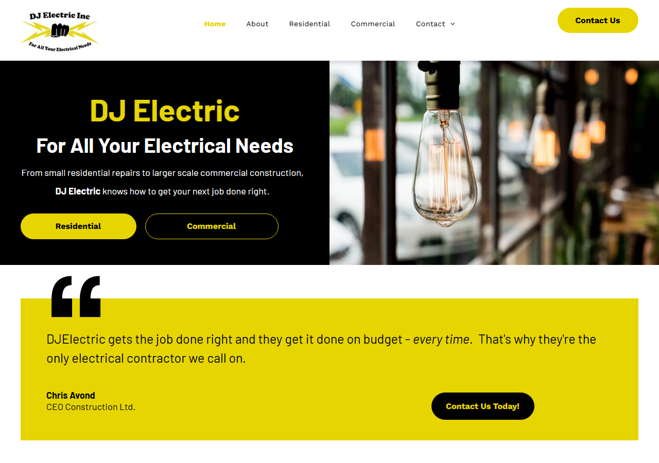 DJ Electric Inc. website before the rebuild