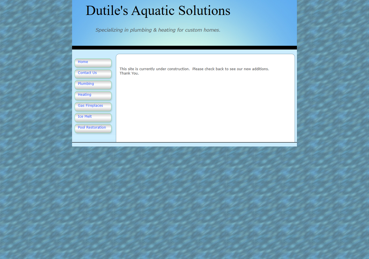 Dutile's Aquatic Solutions website before the rebuild