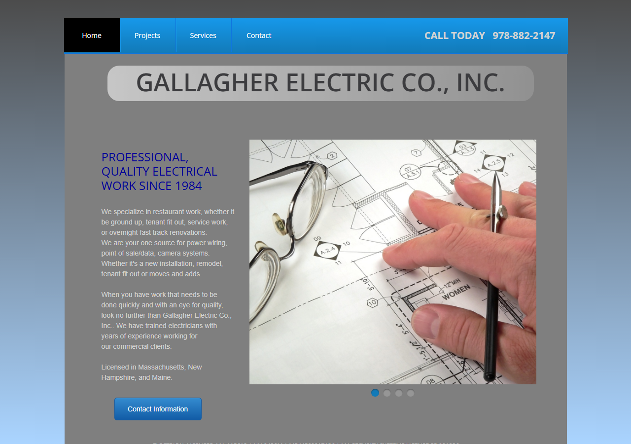 Gallagher Electric Co., Inc. website before the rebuild