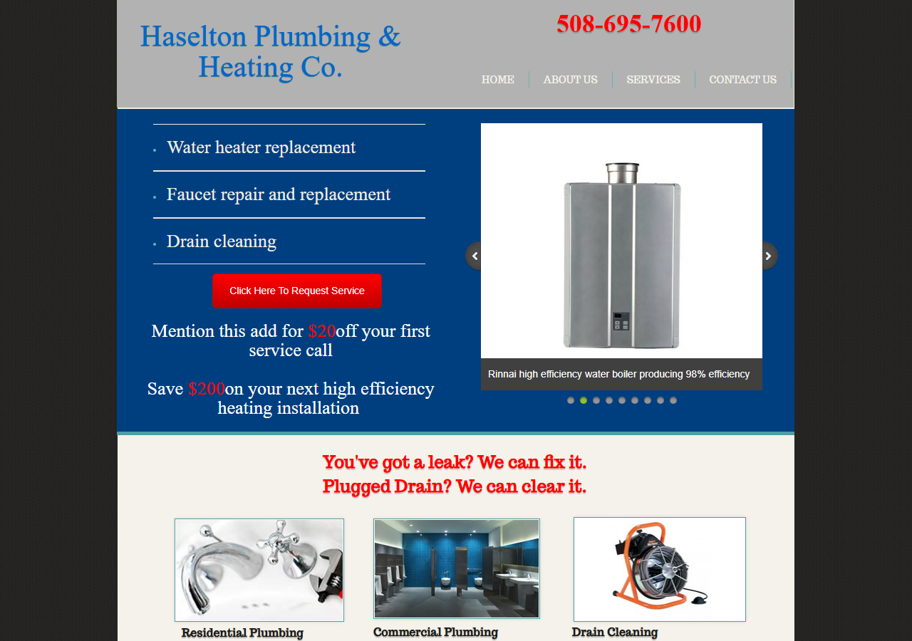 Haselton Plumbing & Heating website before the rebuild
