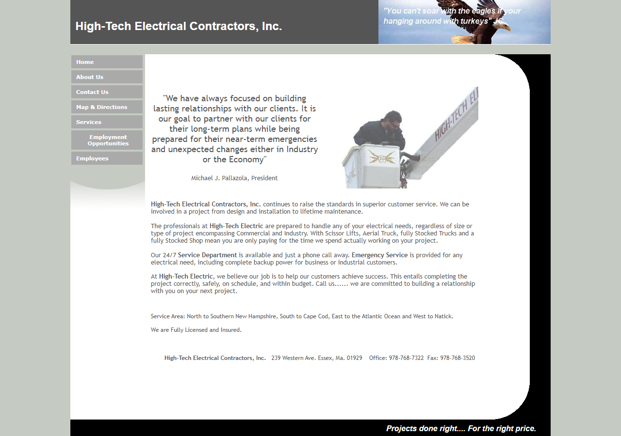 High-Tech Electrical Contractors, Inc. website before the rebuild