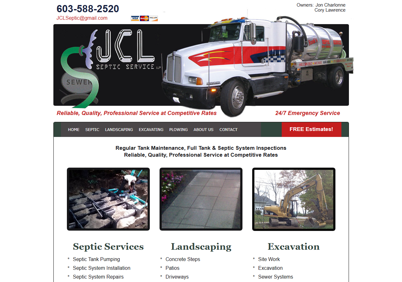 JCL Septic Services website before the rebuild