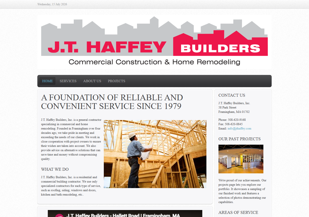 J.T. Haffey Builders website before the rebuild