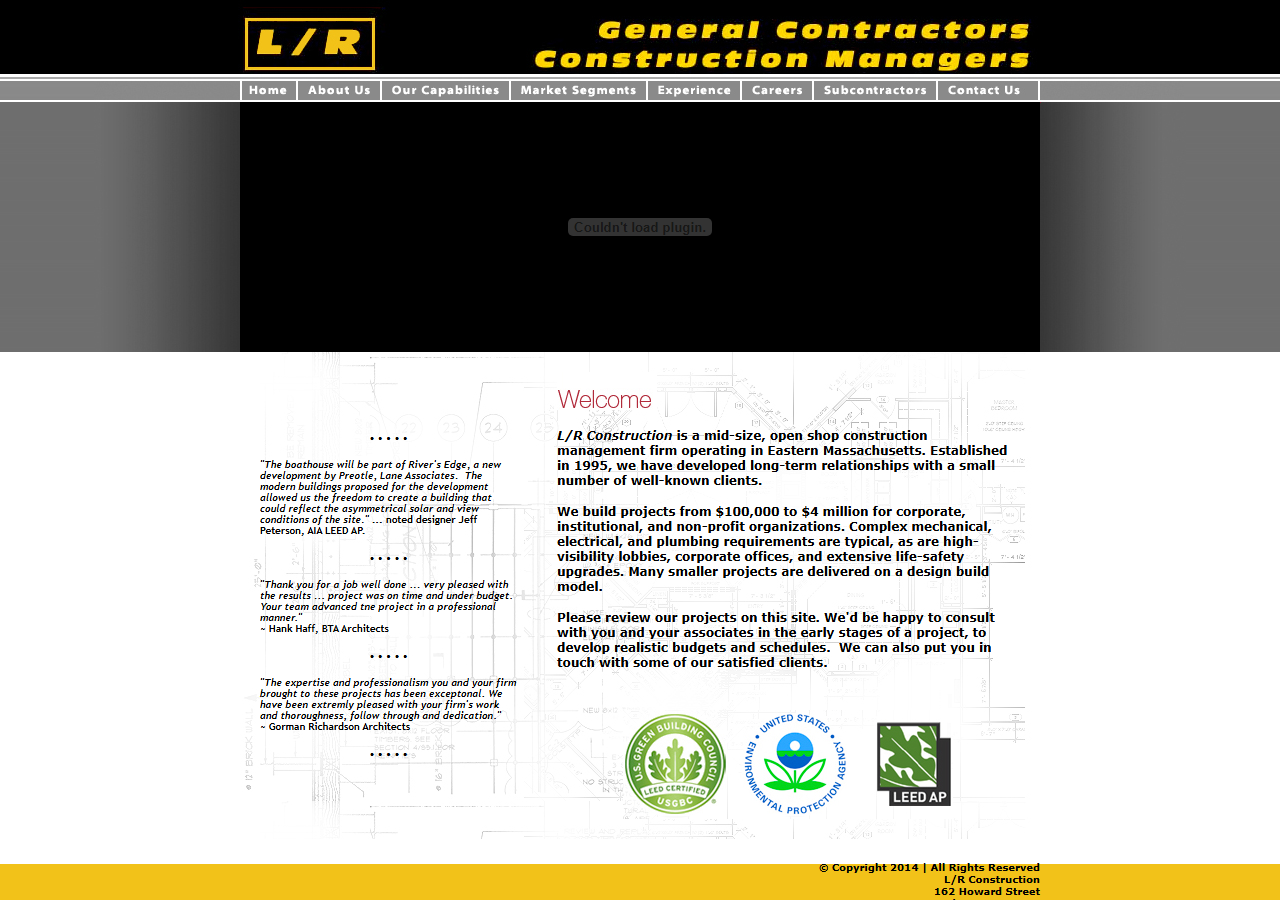 LR Construction website before the rebuild