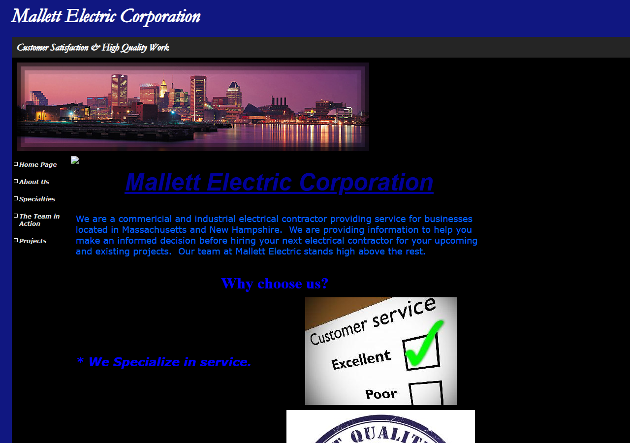 Mallett Electric website before the rebuild