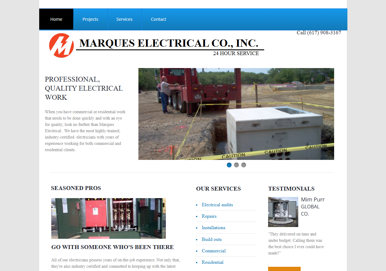 Marques Electrical Co., Inc. website before the rebuild