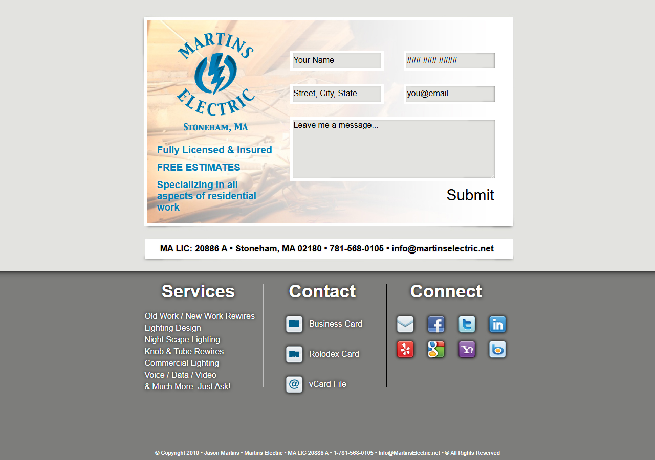 Martins Electric website before the rebuild
