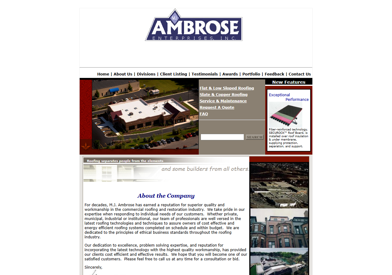 M.J. Ambrose website before the rebuild