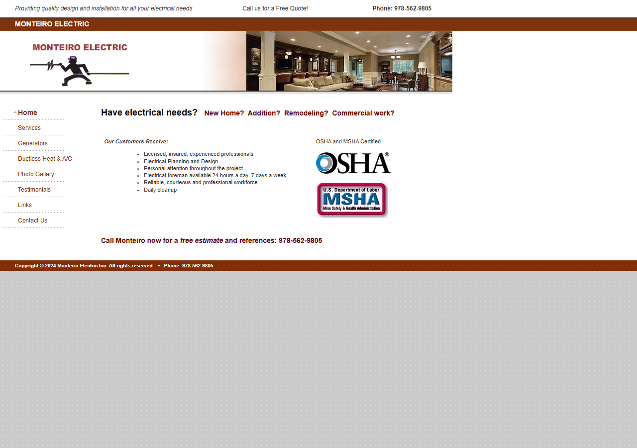 Monteiro Electric website before the rebuild