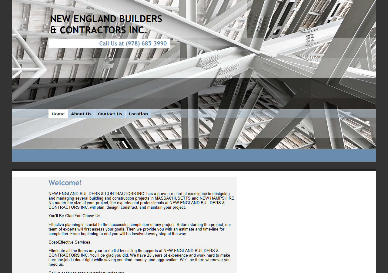 New England Builders & Contractors website before the rebuild