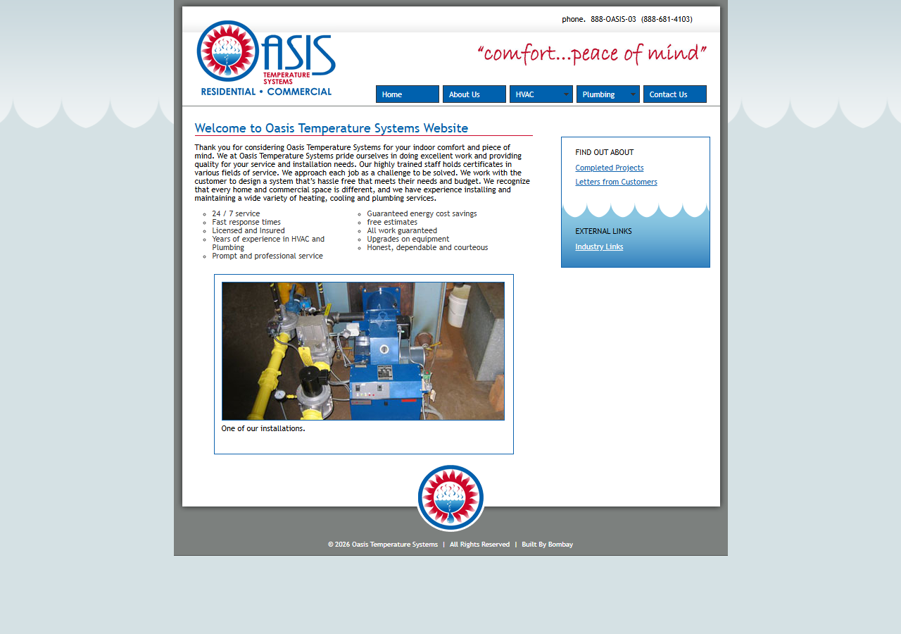 Oasis Temperature Systems website before the rebuild