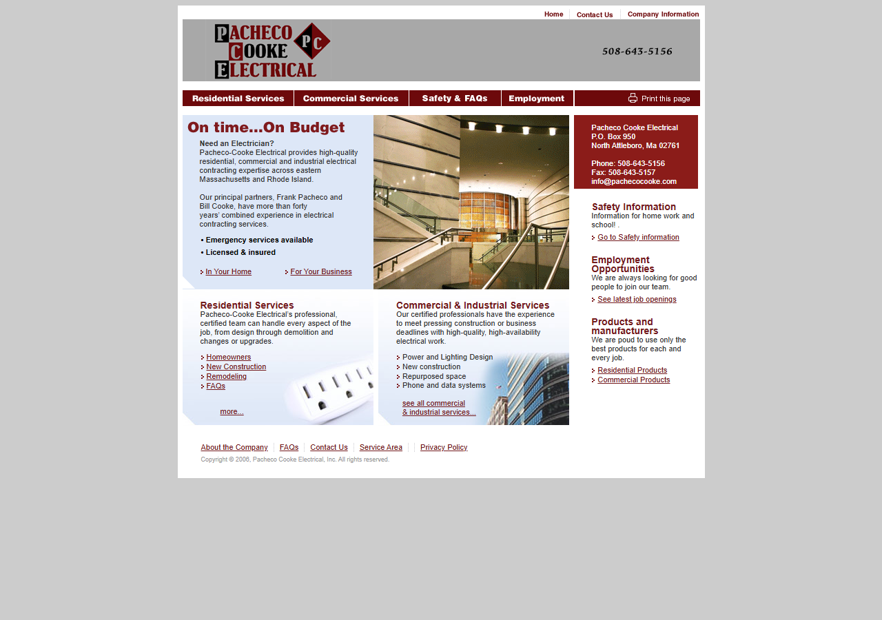 Pacheco-Cooke Electrical website before the rebuild
