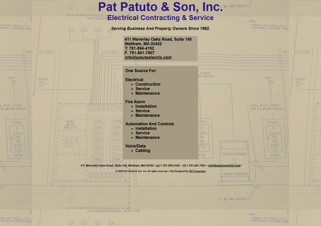 Pat Patuto & Son, Inc. website before the rebuild