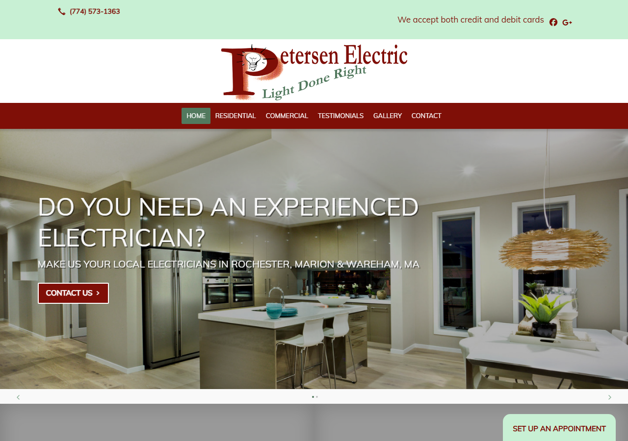 Petersen Electric website before the rebuild