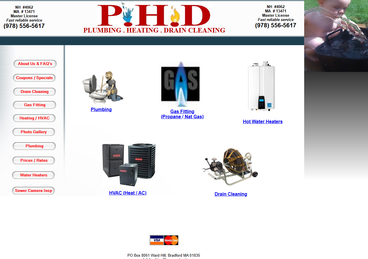PHD Plumbing, Heating & Drain Cleaning website before the rebuild
