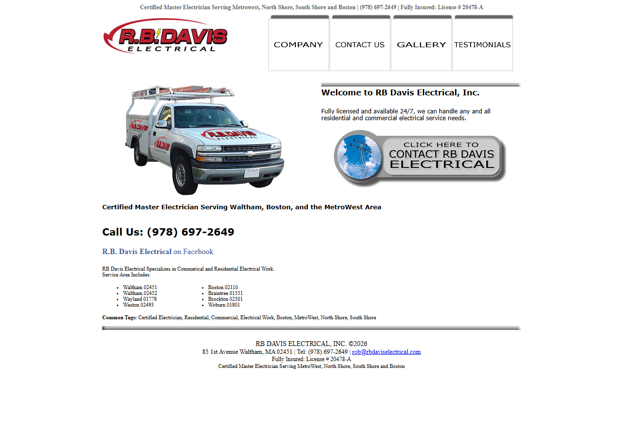 RB Davis Electrical website before the rebuild