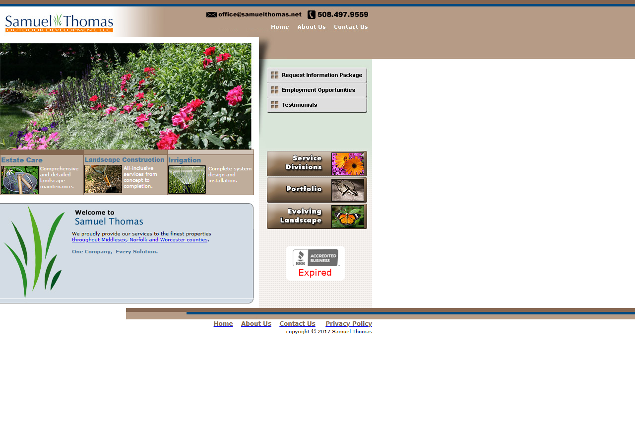 Samuel Thomas Outdoor Development website before the rebuild