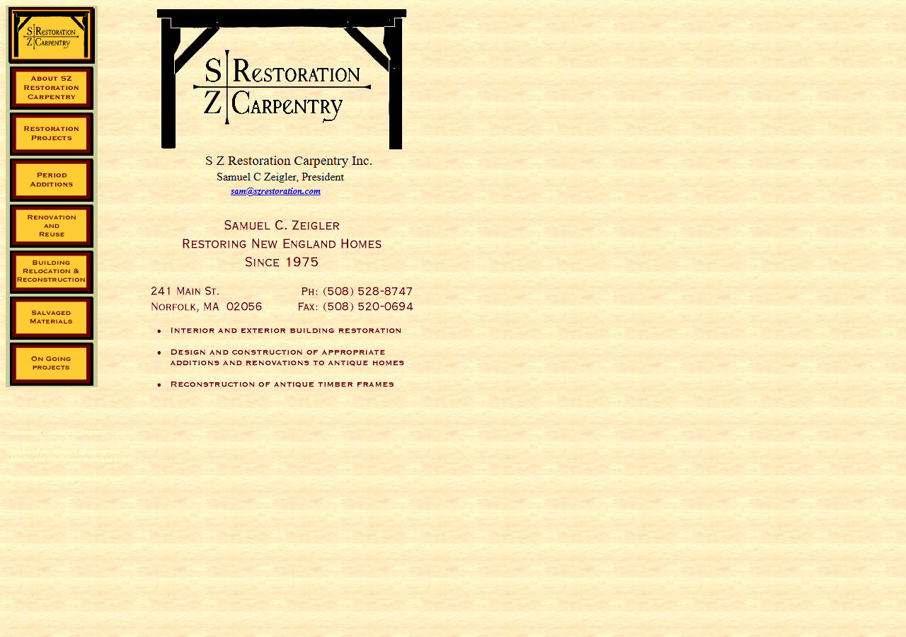 SZ Restoration Carpentry website before the rebuild