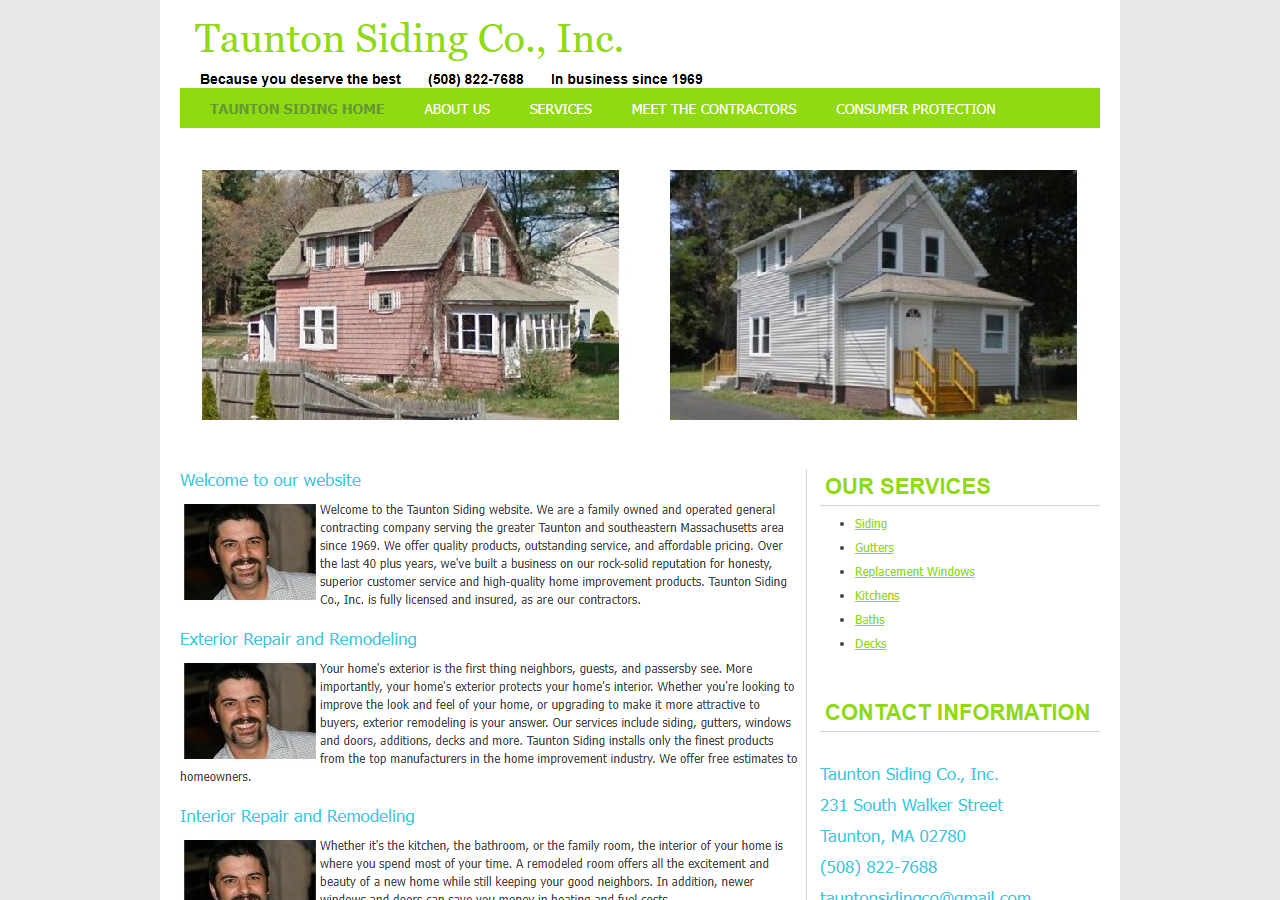 Taunton Siding Co., Inc. website before the rebuild