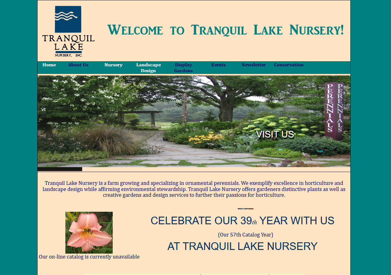Tranquil Lake Nursery website before the rebuild