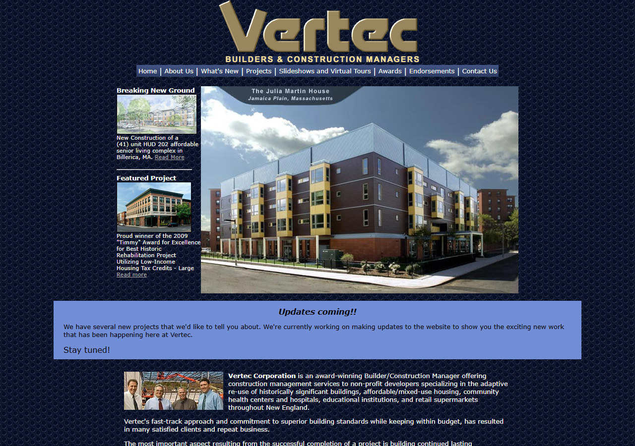 Vertec Corporation website before the rebuild