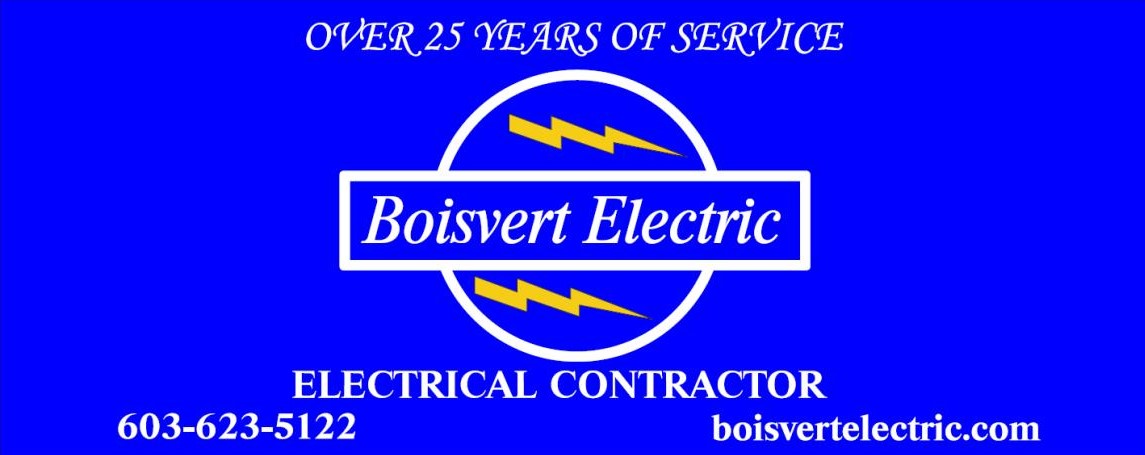 Boisvert Electric Co. logo card: the name in an oval crossed by two lightning bolts, above the words Electrical Contractor.