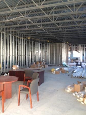 A finished interior in use with tables and chairs in place