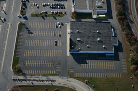 Aerial view of a retail parking lot in Swansea, Massachusetts
