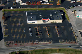 Aerial view of a big box store parking lot in Brockton, Massachusetts