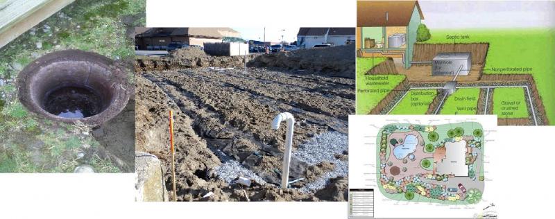 A septic tank riser uncovered at grade in a lawn